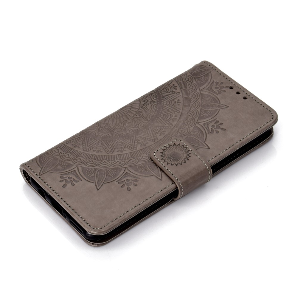 Imprint Flower Leather Wallet Case for Huawei P30 Lite - Grey-7