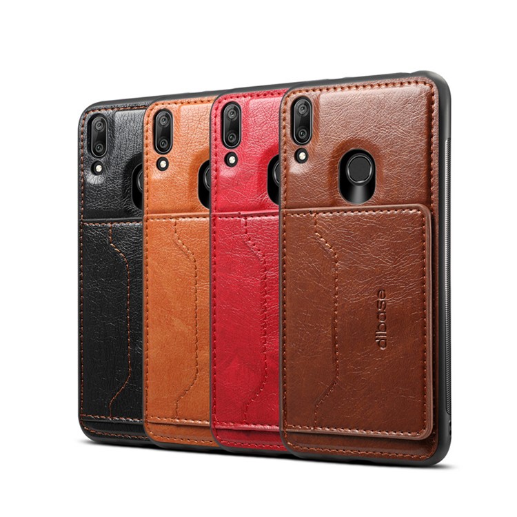 Crazy Horse Texture Leather Coated TPU Card Holder Kickstand Phone Case for Huawei Y7 Prime (2019) - Black-2