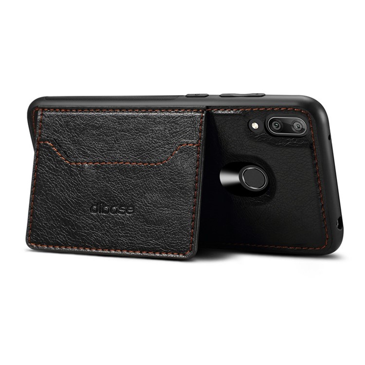 Crazy Horse Texture Leather Coated TPU Card Holder Kickstand Phone Case for Huawei Y7 Prime (2019) - Black-3