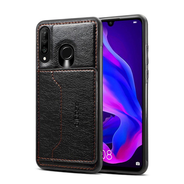 Crazy Horse Texture Leather Coated TPU Card Holder Kickstand Casing for Huawei P30 Lite / nova 4e - Black-1