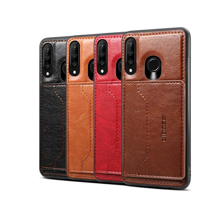 Crazy Horse Texture Leather Coated TPU Card Holder Kickstand Casing for Huawei P30 Lite / nova 4e - Black-3