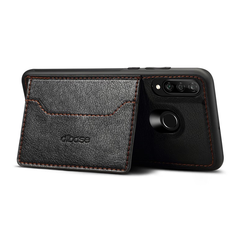 Crazy Horse Texture Leather Coated TPU Card Holder Kickstand Casing for Huawei P30 Lite / nova 4e - Black-4