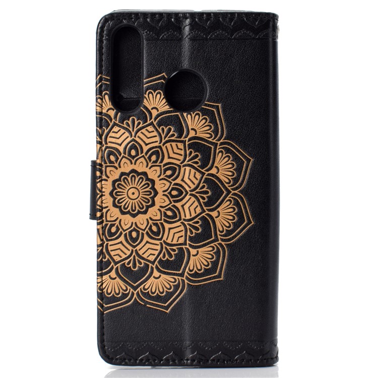 Imprinted Mandala Pattern Leather Wallet Cover with Strap for Huawei P30 Lite/nova 4e - Black-3