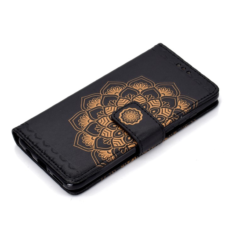 Imprinted Mandala Pattern Leather Wallet Cover with Strap for Huawei P30 Lite/nova 4e - Black-7