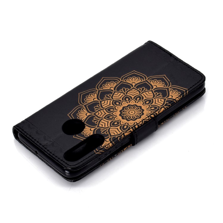 Imprinted Mandala Pattern Leather Wallet Cover with Strap for Huawei P30 Lite/nova 4e - Black-8