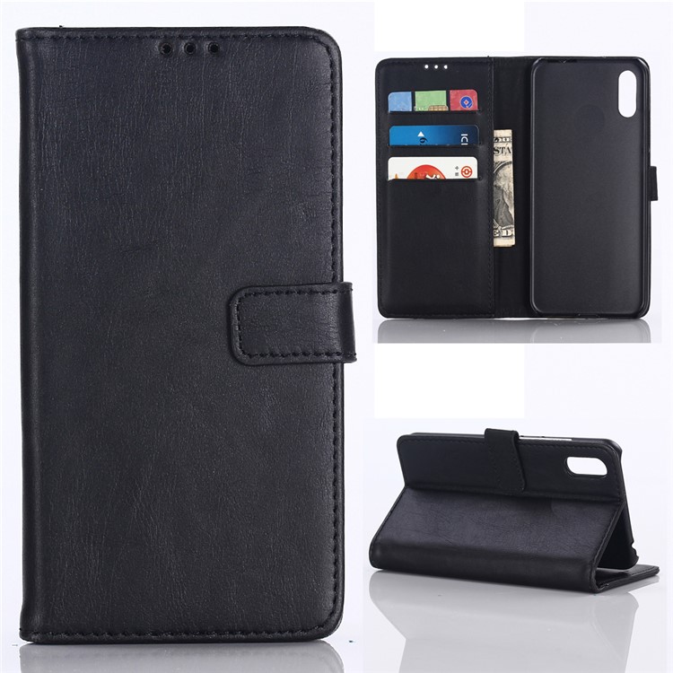 Crazy Horse Vintage Leather Wallet Stand Shell for Huawei Y6 Pro (2019) - Black-1