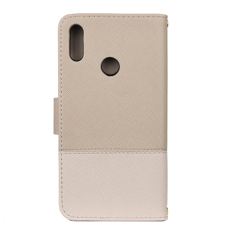 Contrast Color Cross Texture PU Leather Wallet Phone Cover for Huawei Y7 (2019) - Beige-2