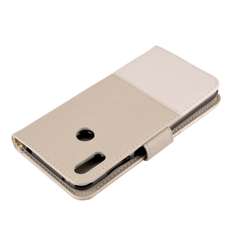 Contrast Color Cross Texture PU Leather Wallet Phone Cover for Huawei Y7 (2019) - Beige-6