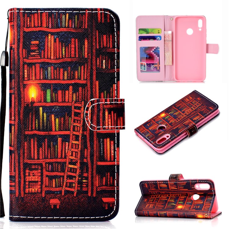 Pattern Printing Leather Wallet Stand Case for Huawei Honor 10 Lite - Bookshelf-1