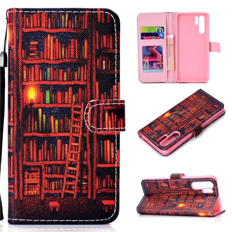 Pattern Printing Wallet Leather Stand Case for Huawei P30 Pro - Bookshelf-1