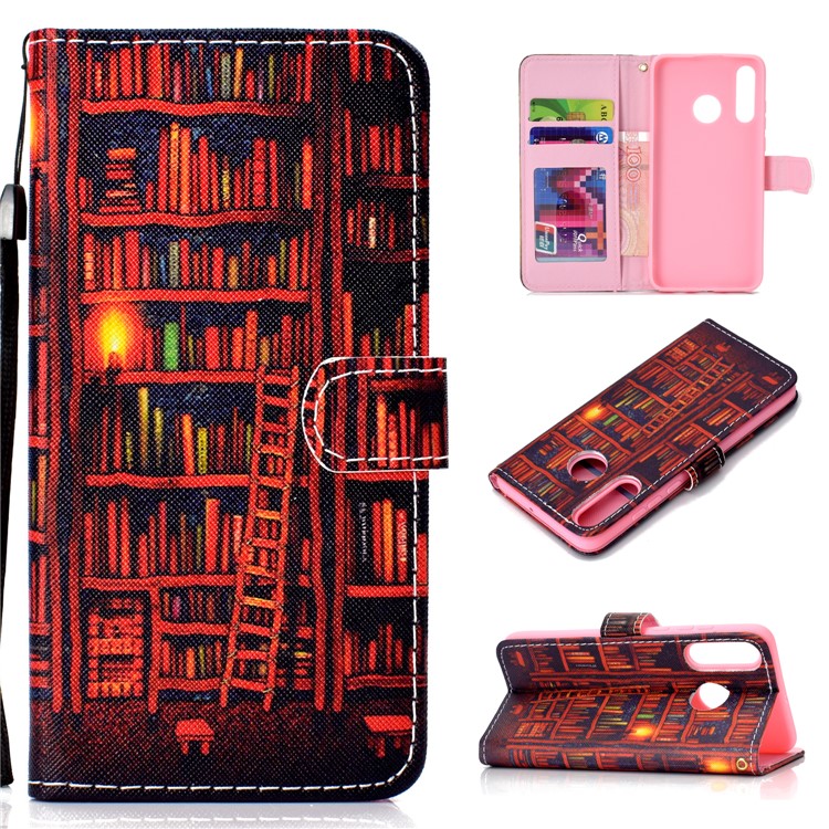 Patterned Leather Wallet Protection Cover for Huawei P30 Lite / nova 4e - Bookshelf-1