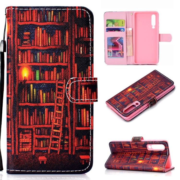 Pattern Printing Leather Wallet Stand Case for Huawei P30 - Bookshelf-1