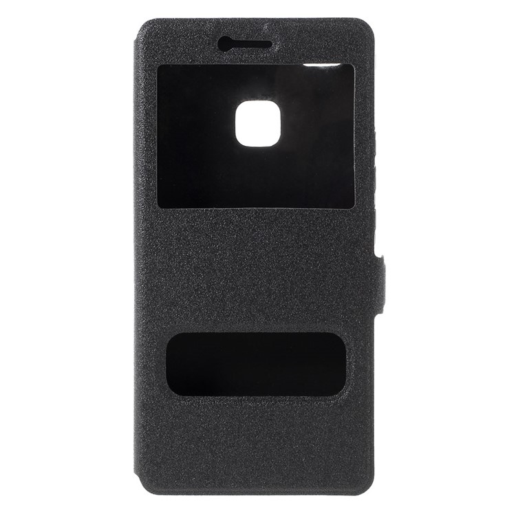 Dual Window Leather Stand Case for Huawei P9 Lite - Black-3