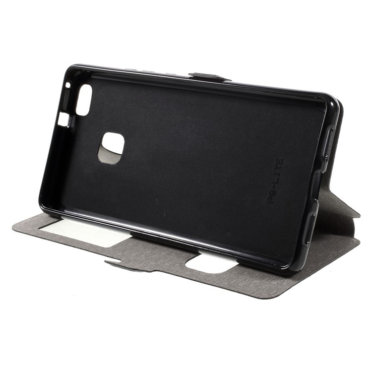 Dual Window Leather Stand Case for Huawei P9 Lite - Black-4