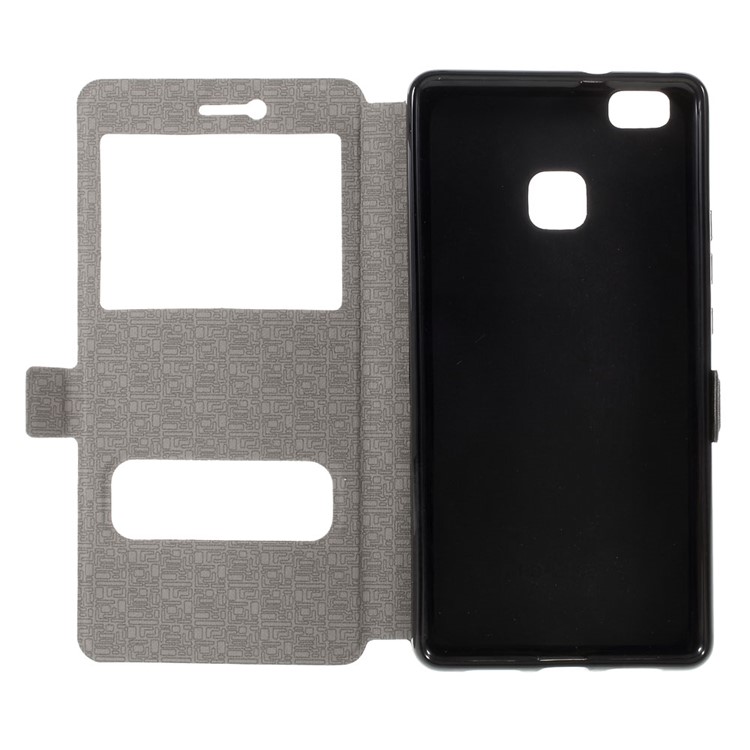 Dual Window Leather Stand Case for Huawei P9 Lite - Black-8