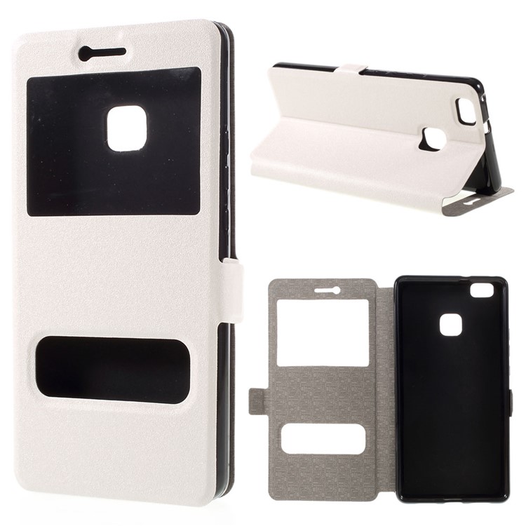Dual Window Leather Stand Cover for Huawei P9 Lite - White-1