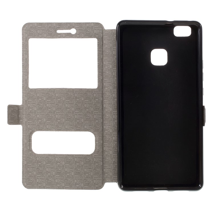 Dual Window Leather Stand Cover for Huawei P9 Lite - White-8