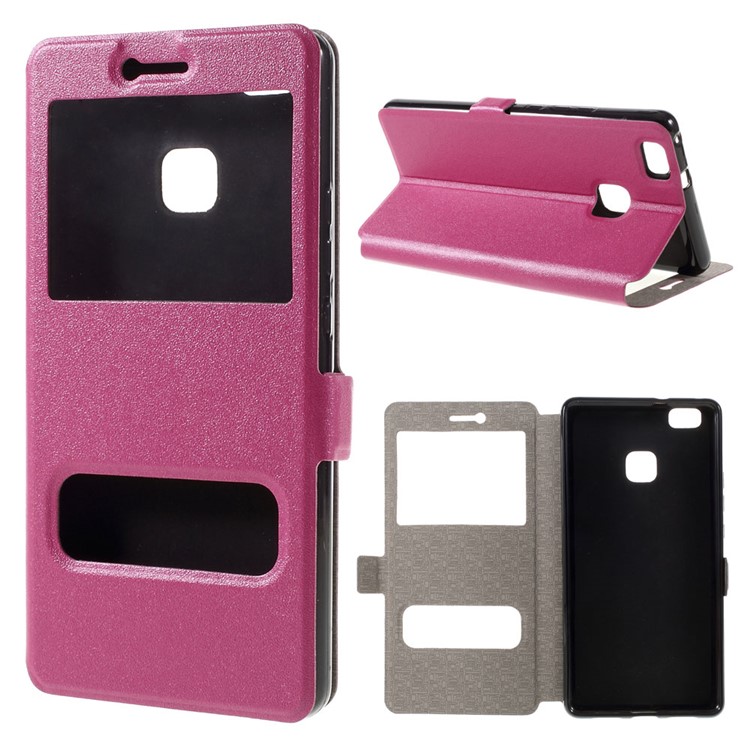 Dual Window Leather Stand Shell for Huawei P9 Lite - Rose-1