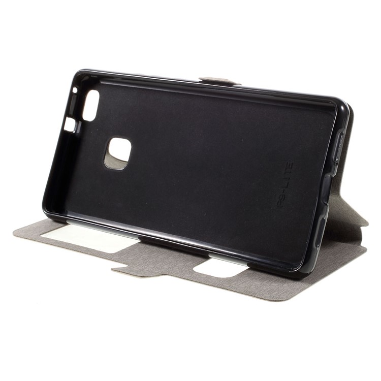 Dual Window Leather Stand Flip Case for Huawei P9 Lite - Gold-4