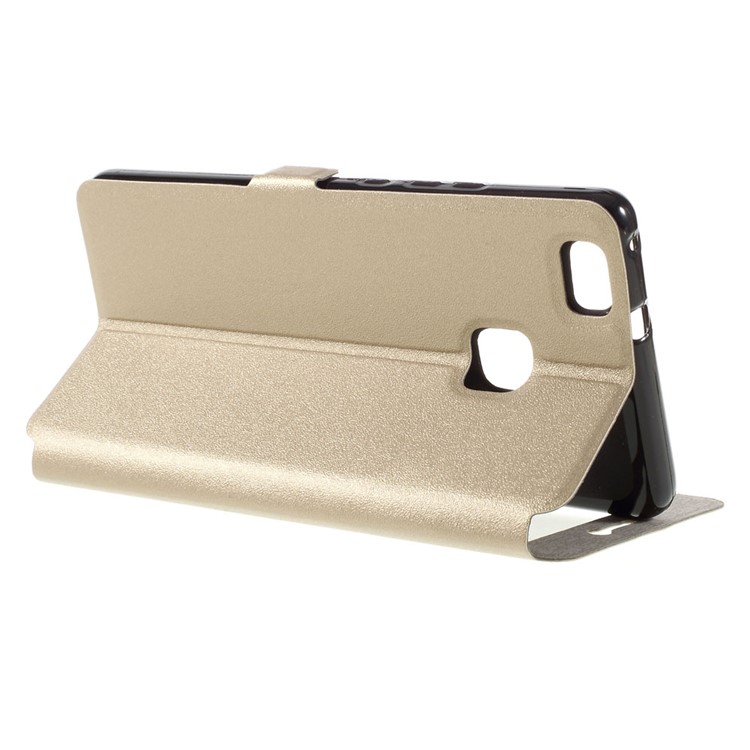 Dual Window Leather Stand Flip Case for Huawei P9 Lite - Gold-5