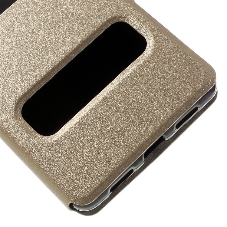 Dual Window Leather Stand Flip Case for Huawei P9 Lite - Gold-6