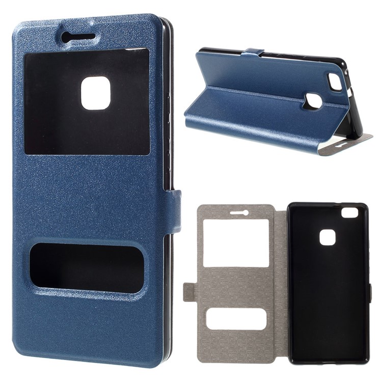 Dual Window Leather Stand Phone Case for Huawei P9 Lite - Blue-1