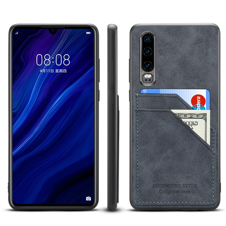 Dual Card Slot PU Leather Coated TPU Mobile Phone Cover Case for Huawei P30 - Dark Grey-1