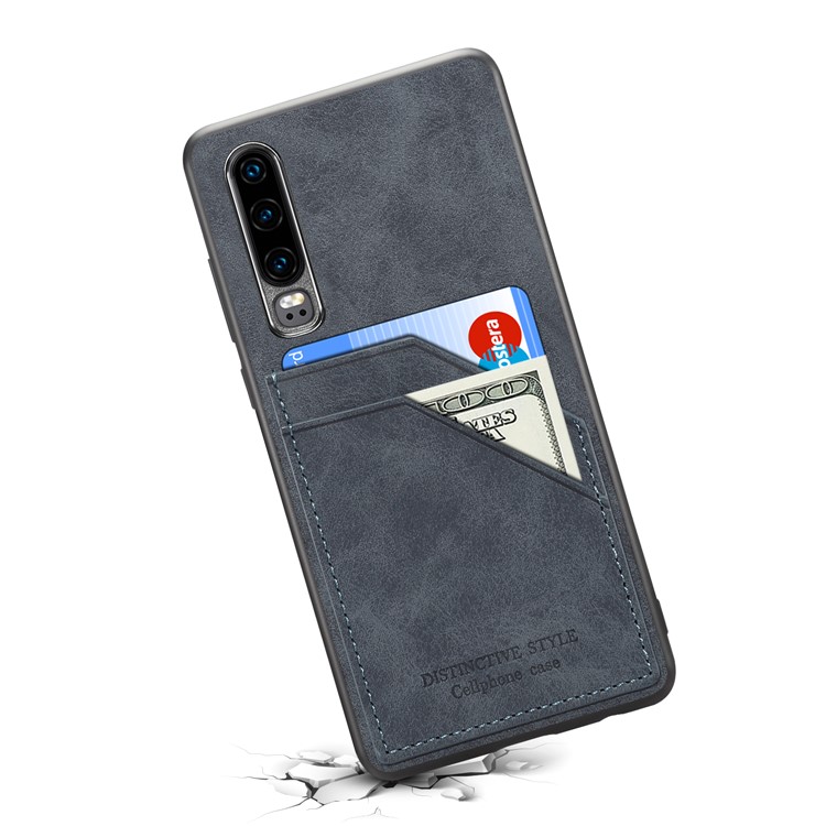 Dual Card Slot PU Leather Coated TPU Mobile Phone Cover Case for Huawei P30 - Dark Grey-2