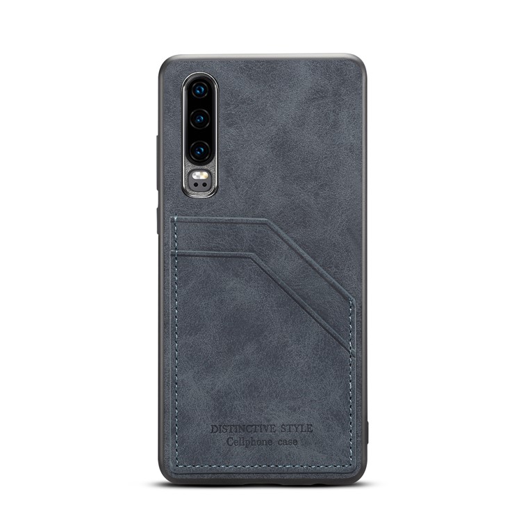 Dual Card Slot PU Leather Coated TPU Mobile Phone Cover Case for Huawei P30 - Dark Grey-3