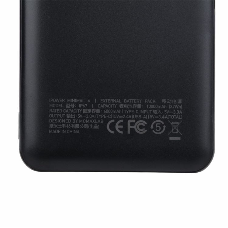 MOMAX iPower Minimal 6 Dual USB + Type-C Port 10000mAh Power Bank for iPhone Samsung Huawei, etc - Black-5