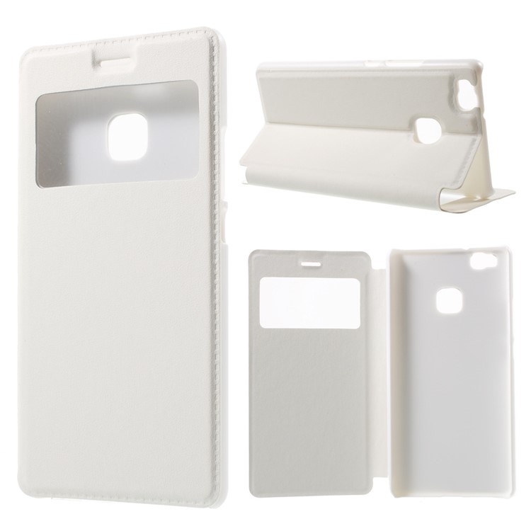 View Window Leather Stand Cover for Huawei P9 Lite / G9 Lite - White-1