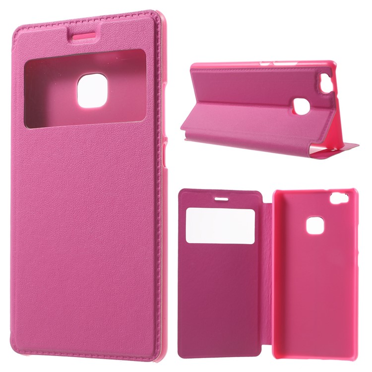 View Window Leather Stand Shell for Huawei P9 Lite / G9 Lite - Rose-1