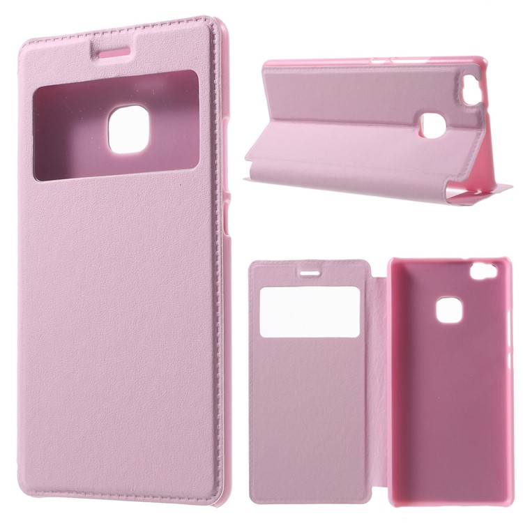 View Window Flip Leather Phone Case for Huawei P9 Lite / G9 Lite - Pink-1
