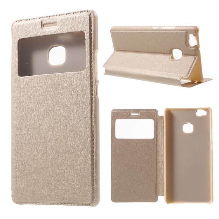 View Window PU Leather Folio Cover for Huawei P9 Lite / G9 Lite - Gold-1