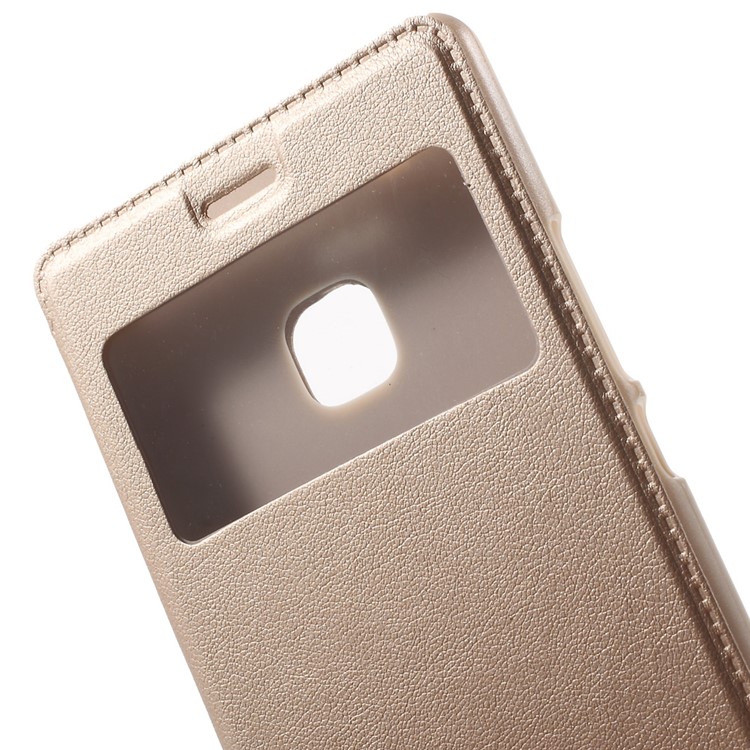 View Window PU Leather Folio Cover for Huawei P9 Lite / G9 Lite - Gold-6