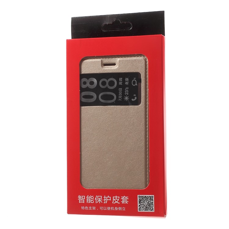 View Window PU Leather Folio Cover for Huawei P9 Lite / G9 Lite - Gold-9