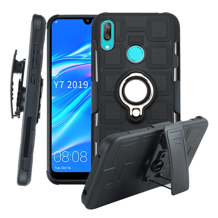 Geometric Pattern TPU PC Hybrid Phone Cover with Kickstand Belt Clip for Huawei Y7 (2019) - Black-1