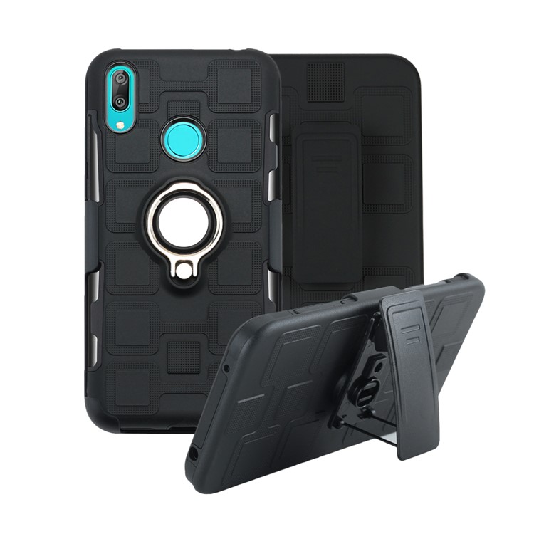 Geometric Pattern TPU PC Hybrid Phone Cover with Kickstand Belt Clip for Huawei Y7 (2019) - Black-2