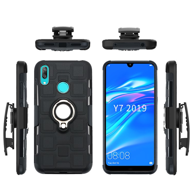 Geometric Pattern TPU PC Hybrid Phone Cover with Kickstand Belt Clip for Huawei Y7 (2019) - Black-5