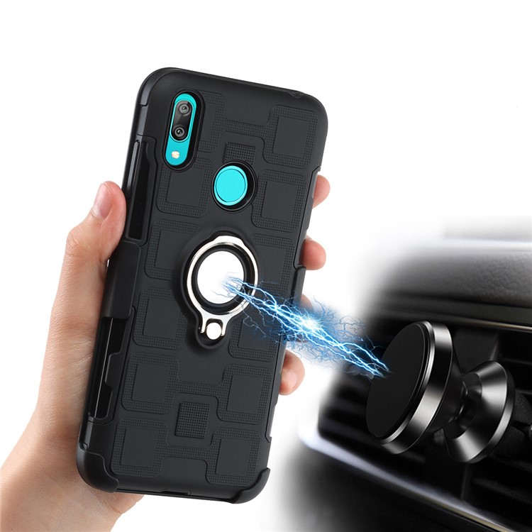 Geometric Pattern TPU PC Hybrid Phone Cover with Kickstand Belt Clip for Huawei Y7 (2019) - Black-6