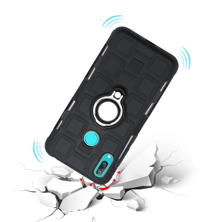Geometric Pattern TPU PC Hybrid Case with Magnetic Car Mount Ring Holder for Huawei Y7 (2019) - Black-10