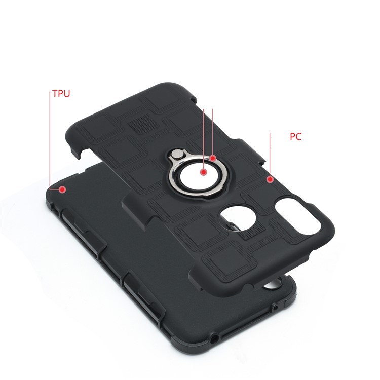 Geometric Pattern TPU PC Hybrid Case with Magnetic Car Mount Ring Holder for Huawei Y7 (2019) - Black-11