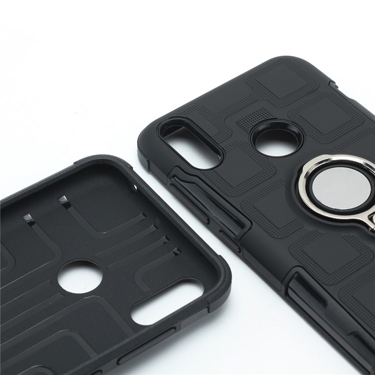 Geometric Pattern TPU PC Hybrid Case with Magnetic Car Mount Ring Holder for Huawei Y7 (2019) - Black-14
