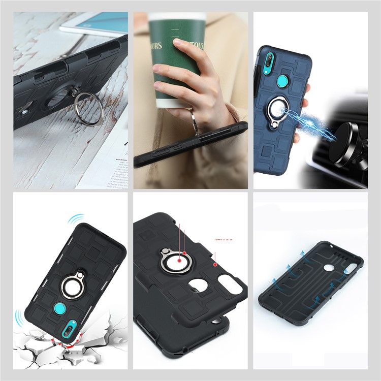 Geometric Pattern TPU PC Hybrid Case with Magnetic Car Mount Ring Holder for Huawei Y7 (2019) - Black-15