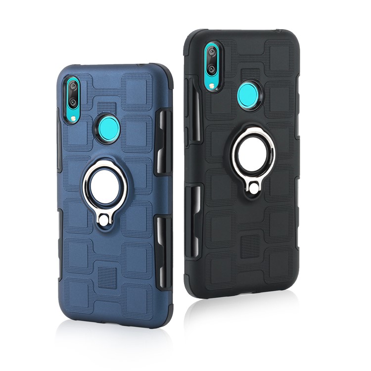 Geometric Pattern TPU PC Hybrid Case with Magnetic Car Mount Ring Holder for Huawei Y7 (2019) - Black-16