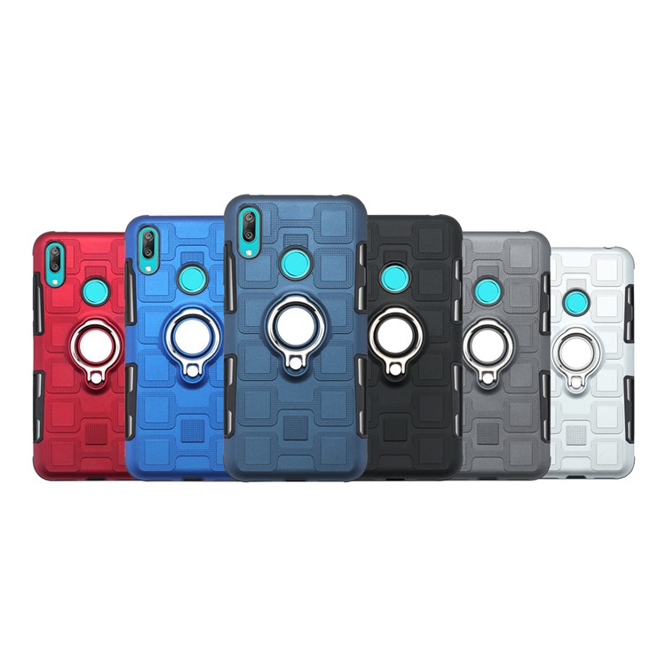 Geometric Pattern TPU PC Hybrid Case with Magnetic Car Mount Ring Holder for Huawei Y7 (2019) - Black-17