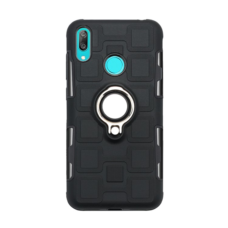 Geometric Pattern TPU PC Hybrid Case with Magnetic Car Mount Ring Holder for Huawei Y7 (2019) - Black-2