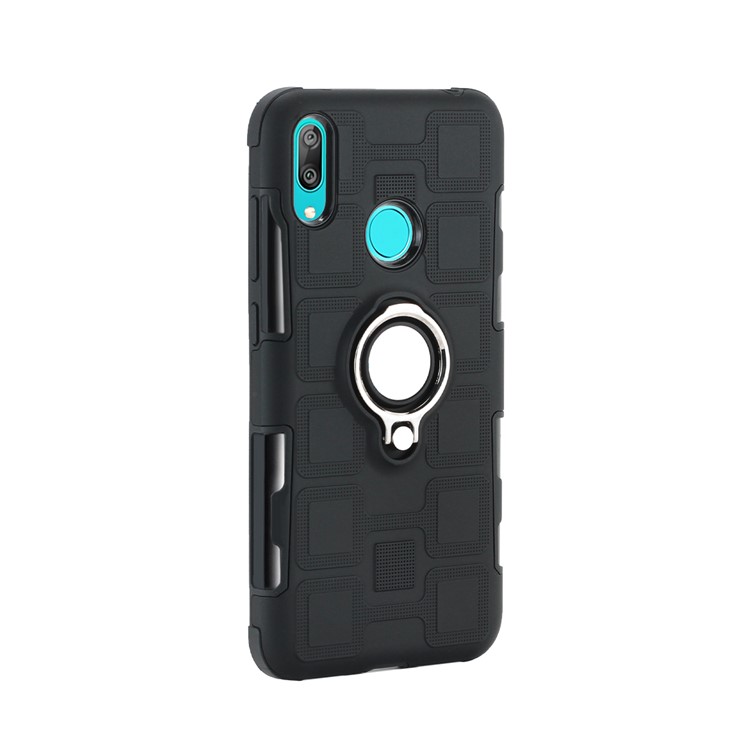 Geometric Pattern TPU PC Hybrid Case with Magnetic Car Mount Ring Holder for Huawei Y7 (2019) - Black-3