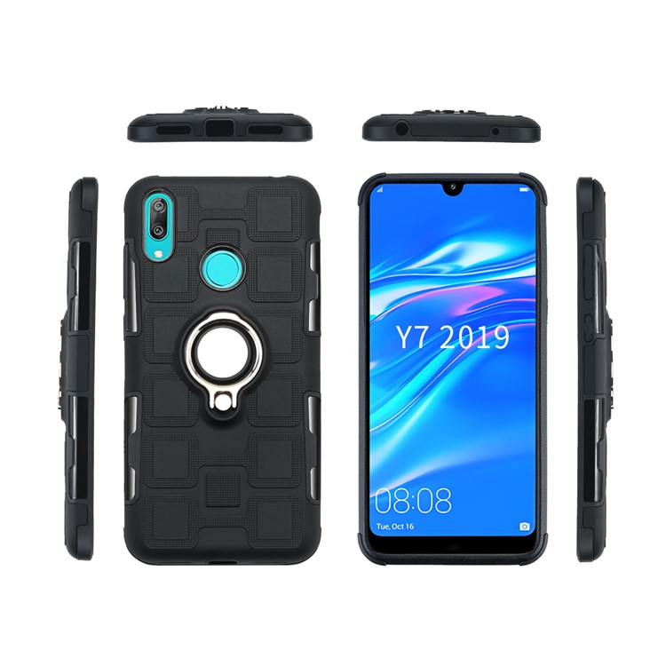 Geometric Pattern TPU PC Hybrid Case with Magnetic Car Mount Ring Holder for Huawei Y7 (2019) - Black-4