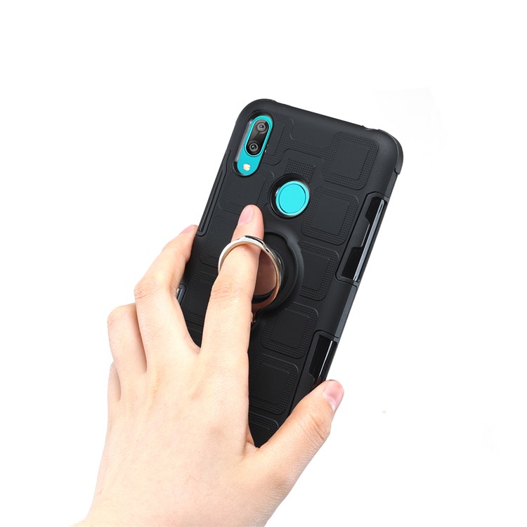 Geometric Pattern TPU PC Hybrid Case with Magnetic Car Mount Ring Holder for Huawei Y7 (2019) - Black-6